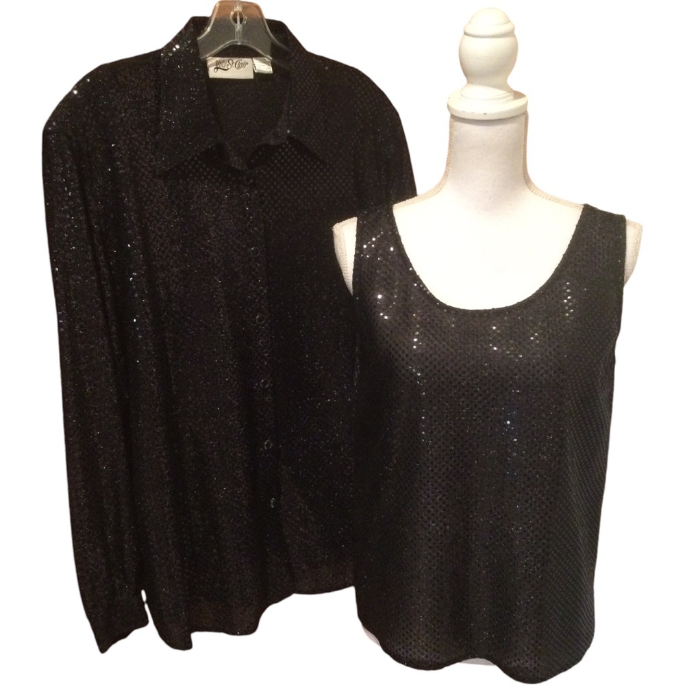 Yves St.Clair Vintage Black Sequined Tank & Jacket